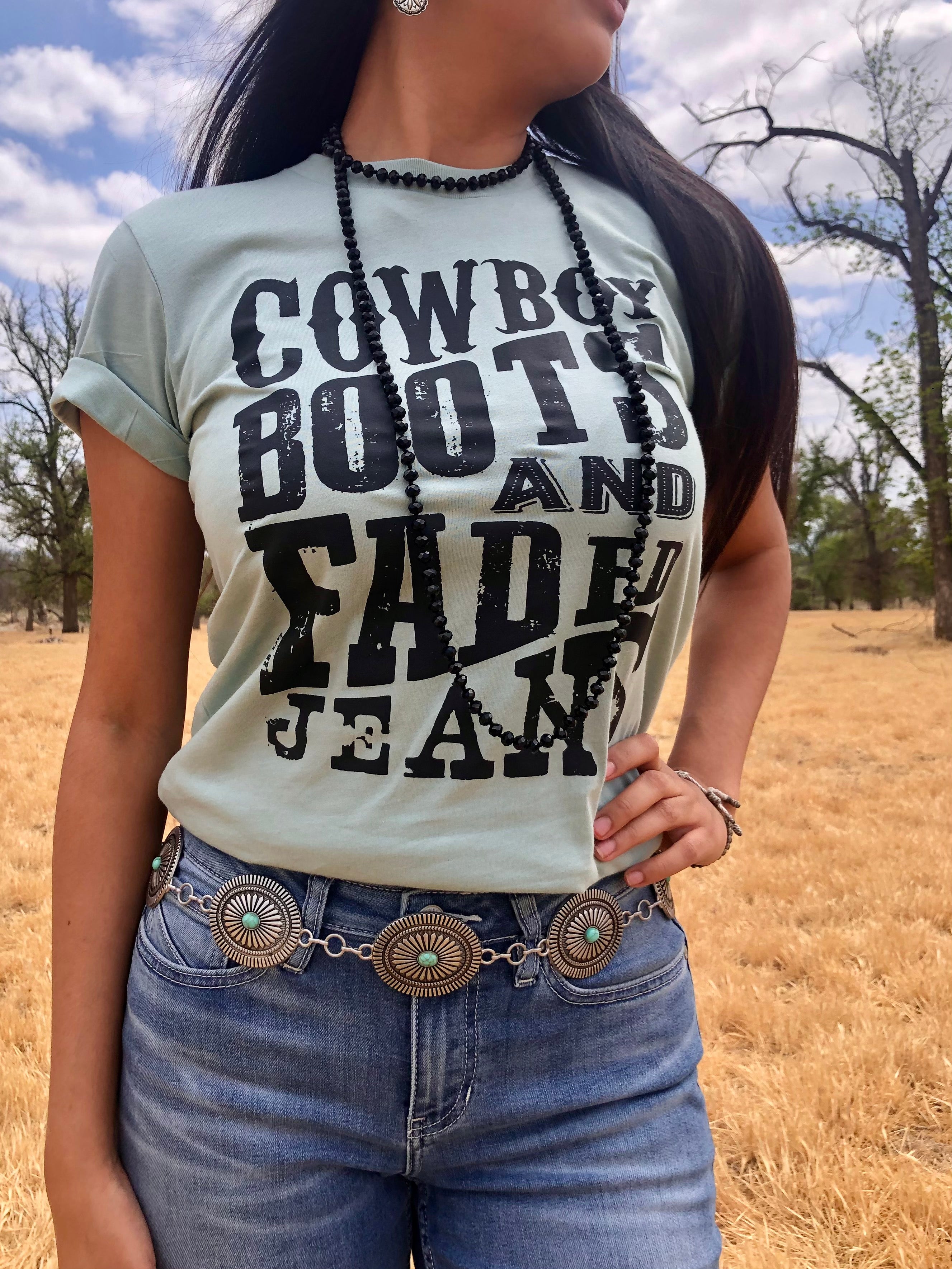 MerrimentPrintShop Cowgirl Shirt I Run on Cowboys and Country Cowboy Boots Unisex Jersey Short Sleeve Shirt